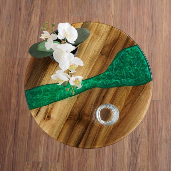 Vergilia Live Edge Round Coffee Table – Green Resin Epoxy River Design - Image 10