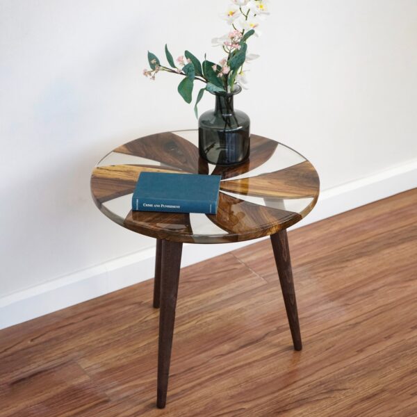 Vergilia Round Walnut Resin Coffee Table – Clear Epoxy Finish - Image 6
