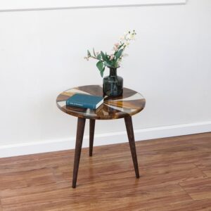 Vergilia Round Walnut Resin Coffee Table – Clear Epoxy Finish