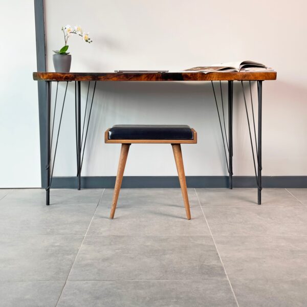 Vergilia Leather Upholstered Piano Stool – Walnut Wood Bench - Image 8