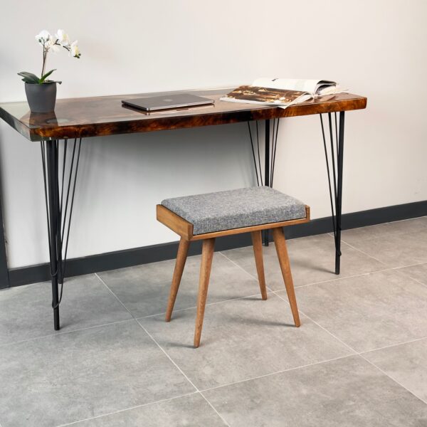 Vergilia Fabric Upholstered Piano Stool – Walnut Wood Bench with Cushion - Image 14