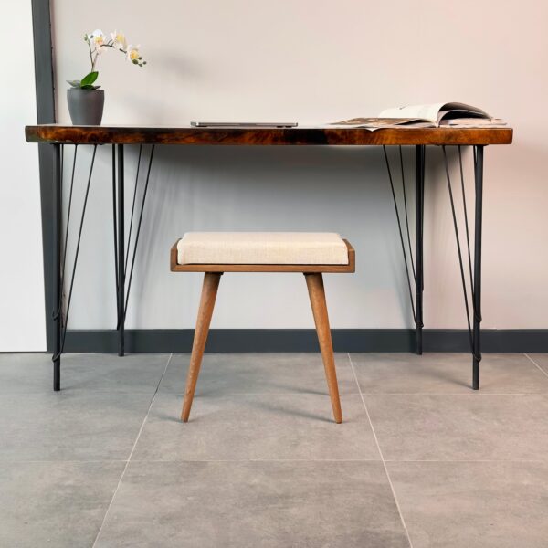 Vergilia Fabric Upholstered Piano Stool – Walnut Wood Bench with Cushion - Image 13