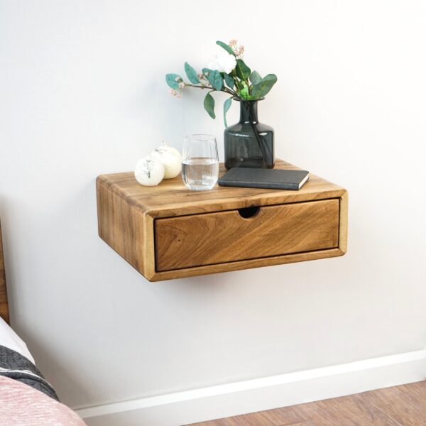 Vergilia Walnut Floating Nightstand – Wall-Mounted with Drawer - Image 9