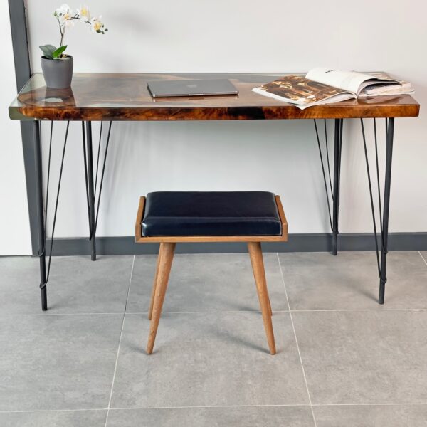 Vergilia Leather Upholstered Piano Stool – Walnut Wood Bench - Image 7