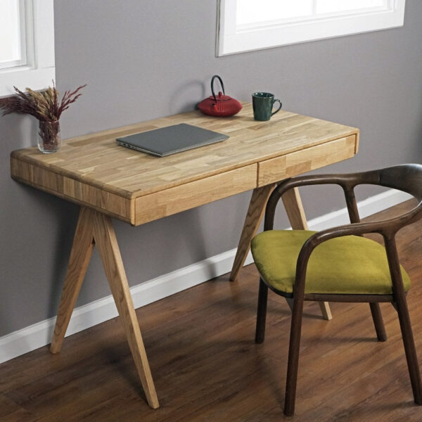 Vergilia Oak Boho Desk with File Drawer – Compact Workspace - Image 8