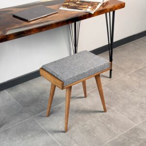 Vergilia Fabric Upholstered Piano Stool – Walnut Wood Bench with Cushion