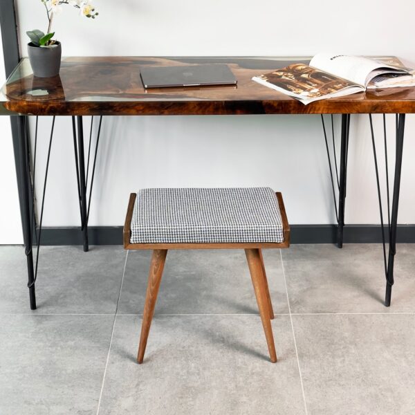 Vergilia Fabric Upholstered Piano Stool – Walnut Wood Bench with Cushion - Image 8