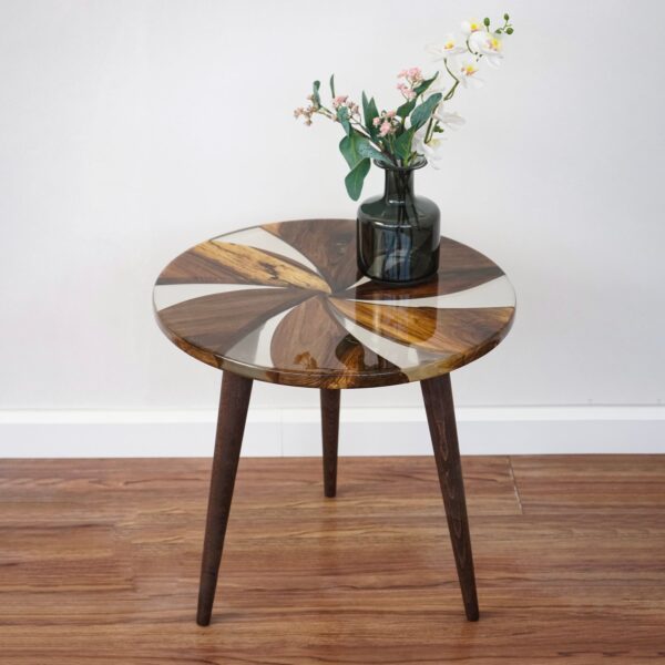 Vergilia Round Walnut Resin Coffee Table – Clear Epoxy Finish - Image 12