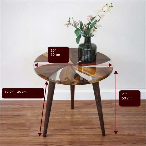 Vergilia Round Walnut Resin Coffee Table – Clear Epoxy Finish - Image 5