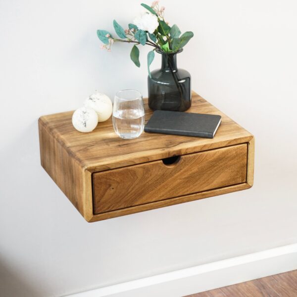 Vergilia Walnut Floating Nightstand – Wall-Mounted with Drawer - Image 8