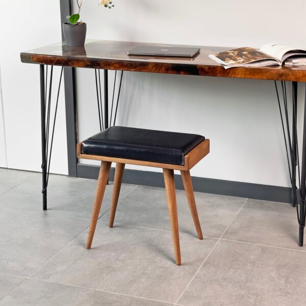 Vergilia Leather Upholstered Piano Stool – Walnut Wood Bench - Image 2