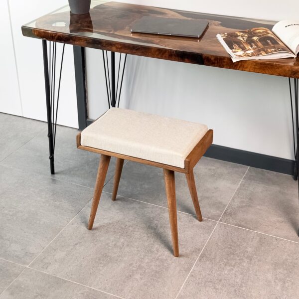 Vergilia Fabric Upholstered Piano Stool – Walnut Wood Bench with Cushion - Image 12