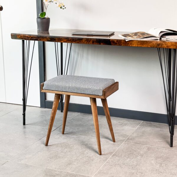Vergilia Fabric Upholstered Piano Stool – Walnut Wood Bench with Cushion - Image 15
