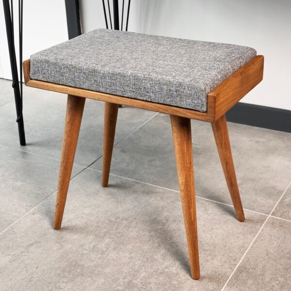 Vergilia Fabric Upholstered Piano Stool – Walnut Wood Bench with Cushion - Image 4