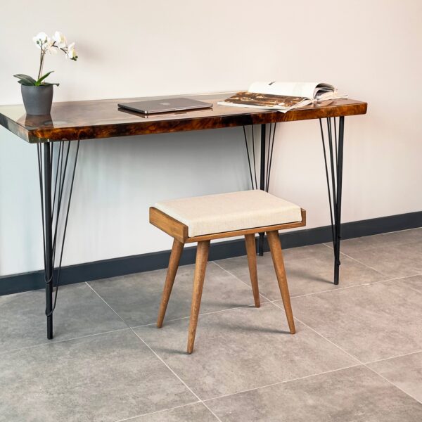 Vergilia Fabric Upholstered Piano Stool – Walnut Wood Bench with Cushion - Image 2