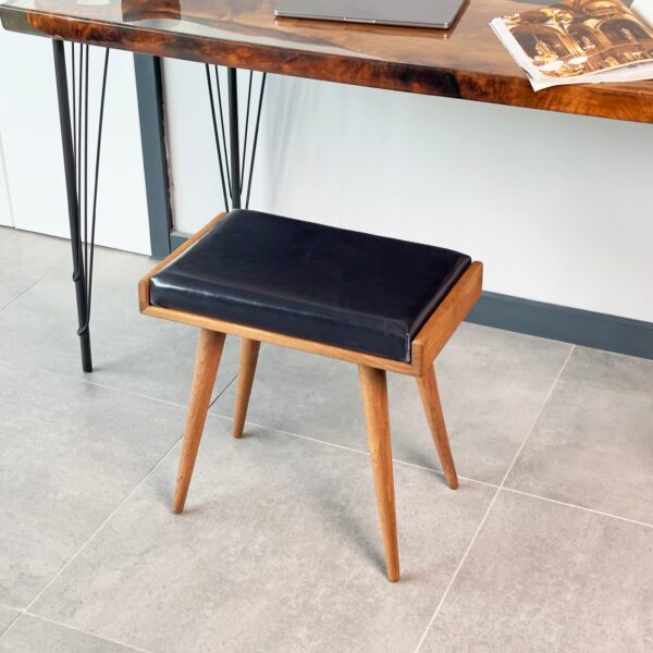 Vergilia Leather Upholstered Piano Stool – Walnut Wood Bench - Image 4