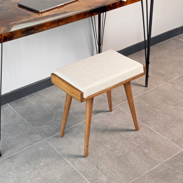 Vergilia Fabric Upholstered Piano Stool – Walnut Wood Bench with Cushion - Image 7