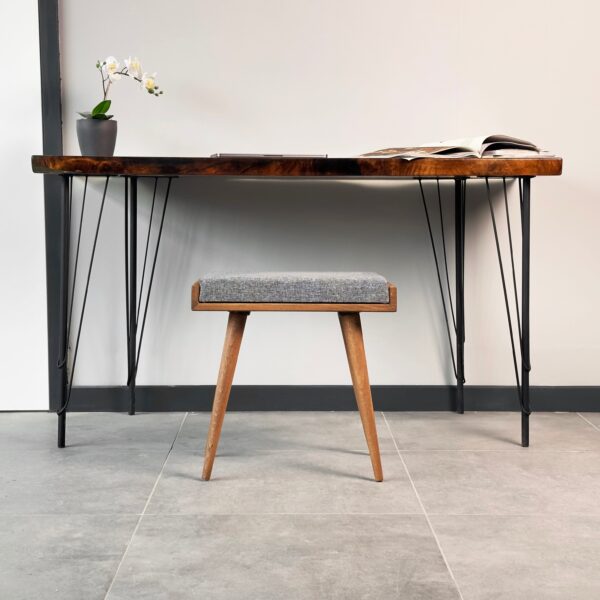Vergilia Fabric Upholstered Piano Stool – Walnut Wood Bench with Cushion - Image 16