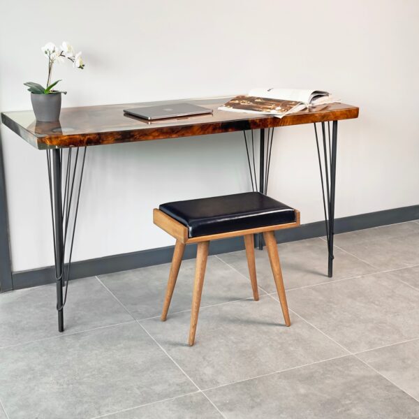 Vergilia Leather Upholstered Piano Stool – Walnut Wood Bench - Image 6