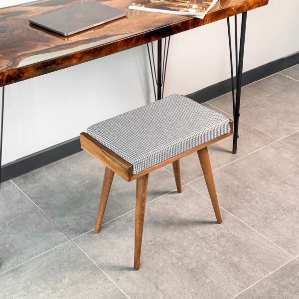 Vergilia Fabric Upholstered Piano Stool – Walnut Wood Bench with Cushion - Image 6