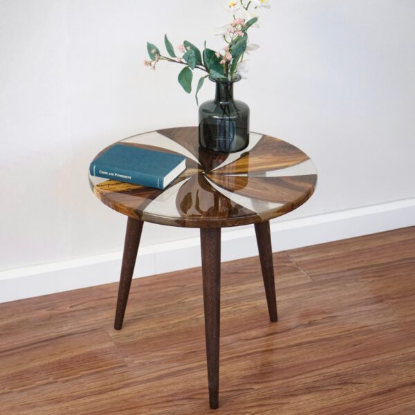 Vergilia Round Walnut Resin Coffee Table – Clear Epoxy Finish - Image 9