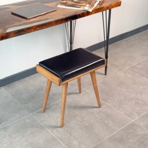 Vergilia Leather Upholstered Piano Stool – Walnut Wood Bench