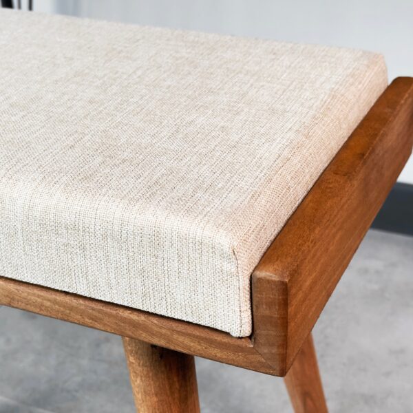 Vergilia Fabric Upholstered Piano Stool – Walnut Wood Bench with Cushion - Image 10