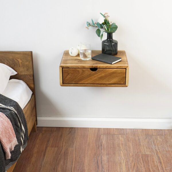 Vergilia Walnut Floating Nightstand – Wall-Mounted with Drawer - Image 5