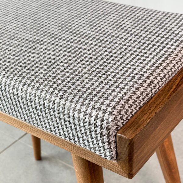 Vergilia Fabric Upholstered Piano Stool – Walnut Wood Bench with Cushion - Image 11