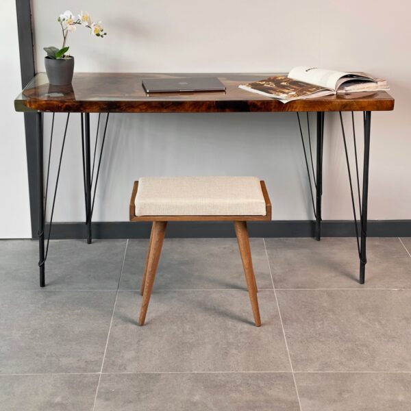 Vergilia Fabric Upholstered Piano Stool – Walnut Wood Bench with Cushion - Image 17