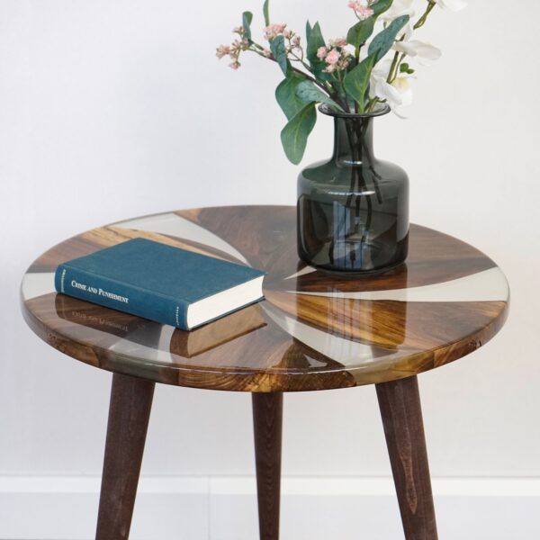 Vergilia Round Walnut Resin Coffee Table – Clear Epoxy Finish - Image 8