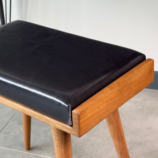 Vergilia Leather Upholstered Piano Stool – Walnut Wood Bench - Image 5