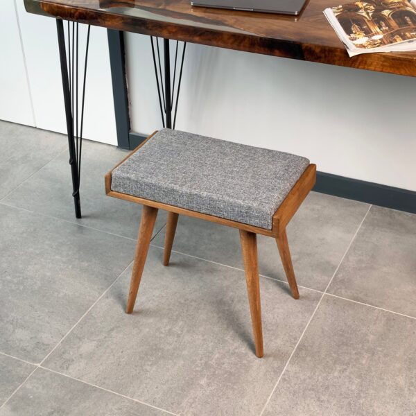 Vergilia Fabric Upholstered Piano Stool – Walnut Wood Bench with Cushion - Image 5