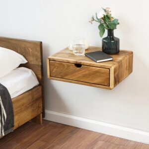 Vergilia Walnut Floating Nightstand – Wall-Mounted with Drawer