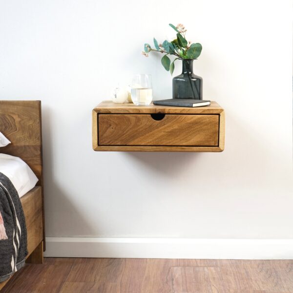 Vergilia Walnut Floating Nightstand – Wall-Mounted with Drawer - Image 4