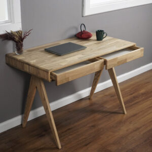 Vergilia Oak Boho Desk with File Drawer – Compact Workspace