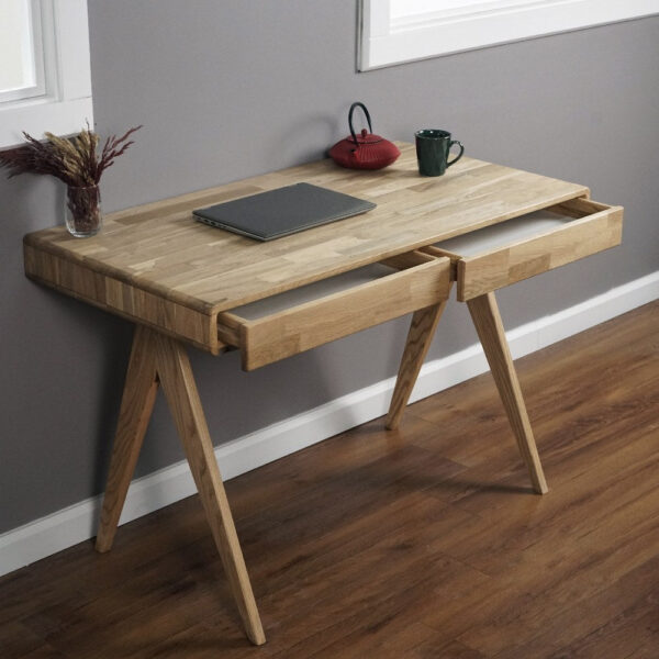 Vergilia Oak Boho Desk with File Drawer – Compact Workspace