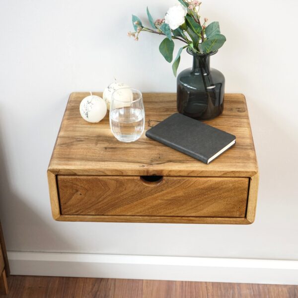 Vergilia Walnut Floating Nightstand – Wall-Mounted with Drawer - Image 2