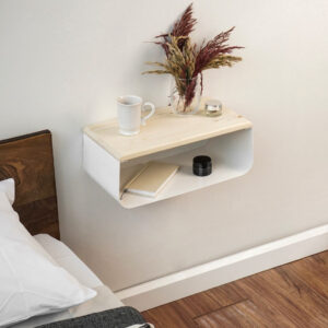 Vergilia White Floating Nightstand – Spruce Top & Metal Base