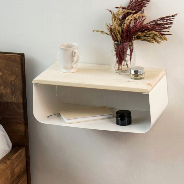 Vergilia White Floating Nightstand – Spruce Top & Metal Base - Image 5