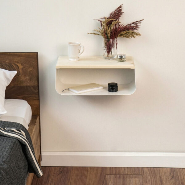 Vergilia White Floating Nightstand – Spruce Top & Metal Base - Image 4
