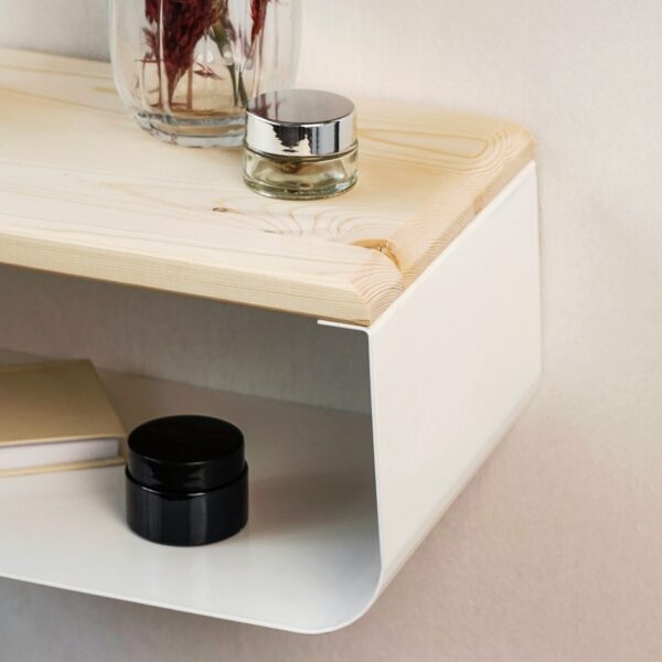 Vergilia White Floating Nightstand – Spruce Top & Metal Base - Image 2