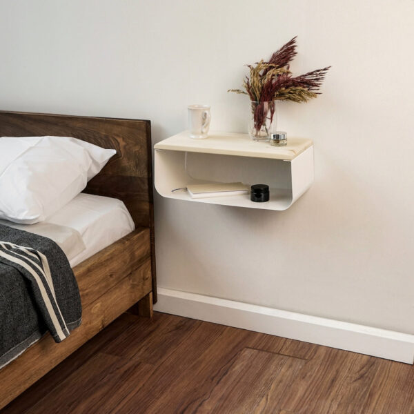 Vergilia White Floating Nightstand – Spruce Top & Metal Base - Image 6