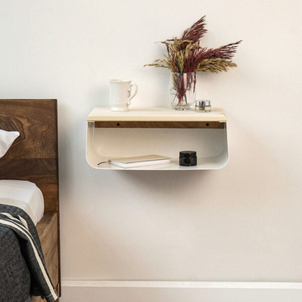 Vergilia White Floating Nightstand – Spruce Top & Metal Base - Image 7