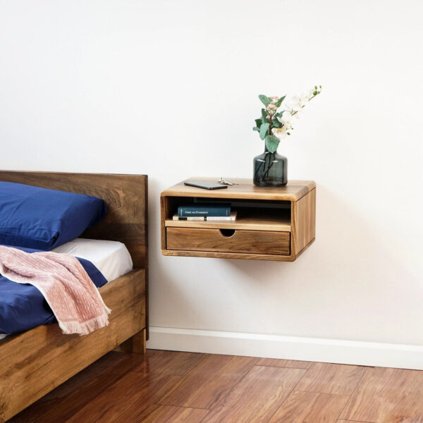 Vergilia Floating Walnut Nightstand – Wall-Mounted with Drawer - Image 11