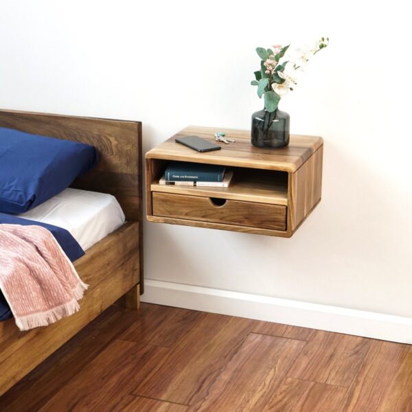 Vergilia Floating Walnut Nightstand – Wall-Mounted with Drawer - Image 10