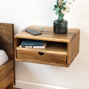 Vergilia Floating Walnut Nightstand – Wall-Mounted with Drawer