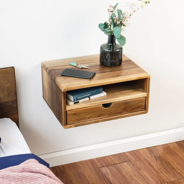 Vergilia Floating Walnut Nightstand – Wall-Mounted with Drawer - Image 6