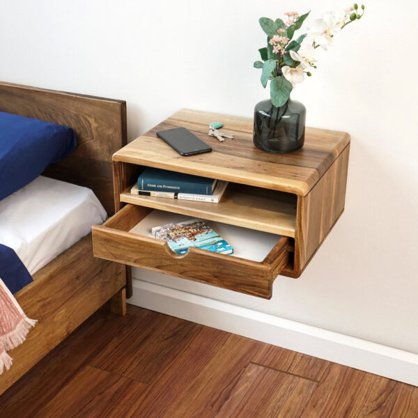 Vergilia Floating Walnut Nightstand – Wall-Mounted with Drawer - Image 2