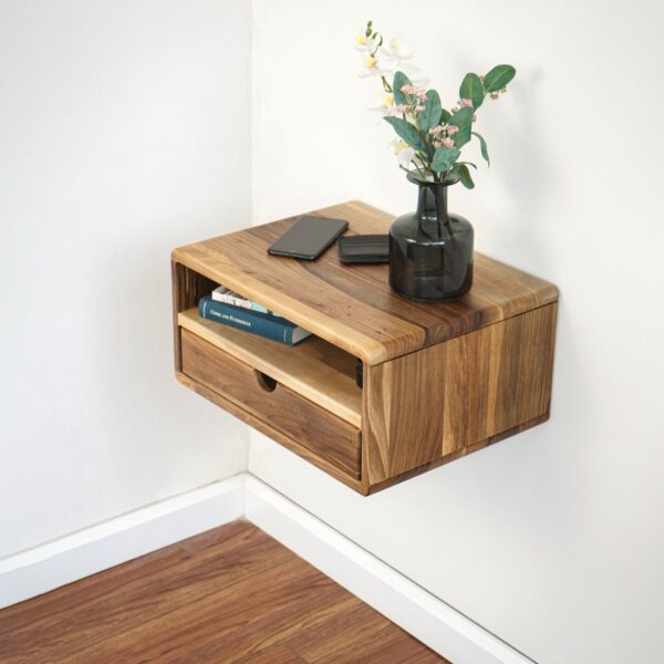 Vergilia Floating Walnut Nightstand – Wall-Mounted with Drawer - Image 9